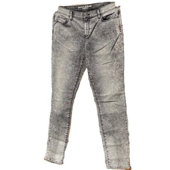 Y2K 80s Acid Washed Black Denim Jeans Ultra Skinny Black by DKNY City Womens 12 - Picture 1 of 16